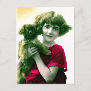 Carte Postale Victorian Girl with Dog Postcard