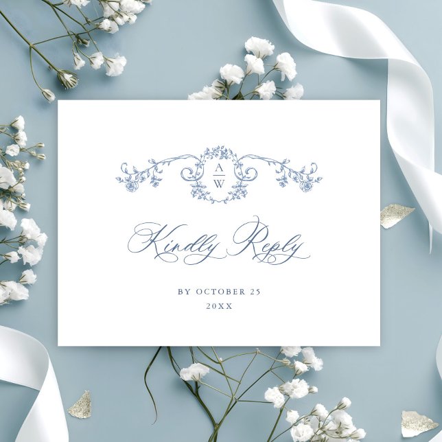 Carte Postale Victorian Ornate Grace Floral Blue Wedding RSVP (Créateur téléchargé)