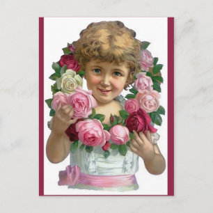 Carte Postale Victorian Rose Wreath Girl