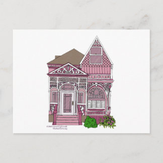 Carte Postale Victorienne "Dame Peinte" - rose