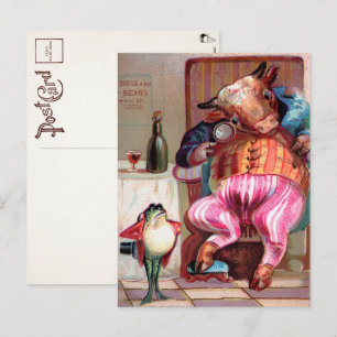 Carte postale victorienne de taureau et de grenoui