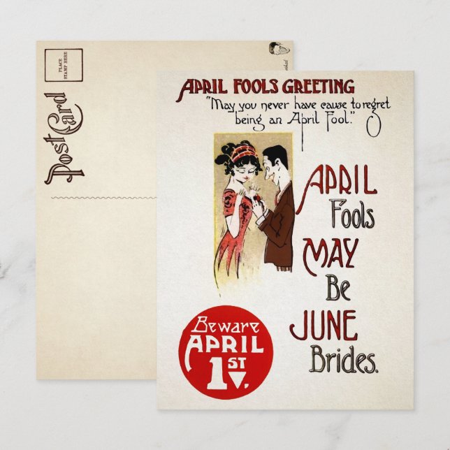 Carte postale victorienne du poisson d'avril (Devant / Derrière)