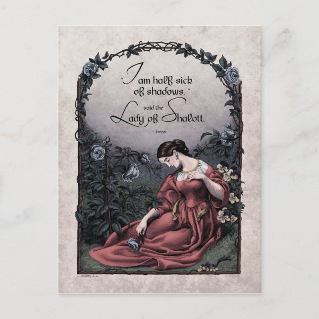 Carte postale victorienne Tennyson "Lady of Shalot (Devant)