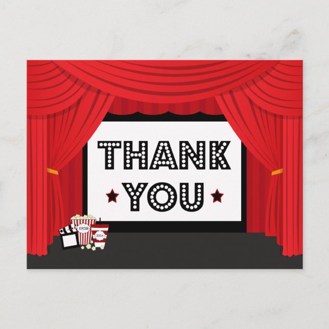Carte Postale Vidéo écran et rideau fête d'anniversaire merci (Devant)