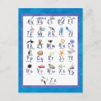 Vie marine Animaux océaniques Alphabet Aquarelle