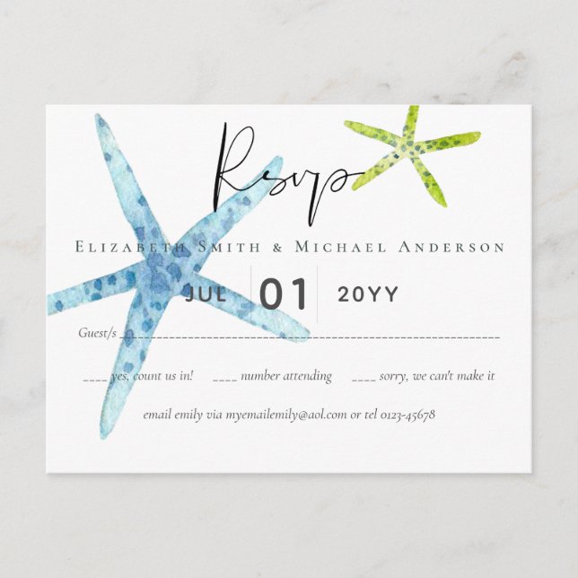 Carte Postale VIE MARINE BUDGET Plage Mariage Océan RSVP (Devant)