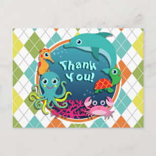 Carte Postale Vie marine sur Jacquard coloré; Baby shower