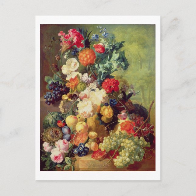 Carte Postale Vie morte avec fleurs et fruits (Devant)