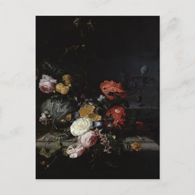 Carte Postale Vie morte avec fleurs et insectes (Devant)