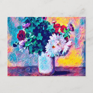 Carte Postale Vie morte florale, chrysanthèmes automne en blanc