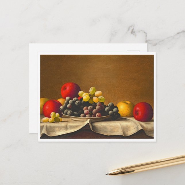 Carte Postale Vie morte, pommes, raisins, fruits (Devant/Arrière en situation)