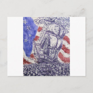 Carte Postale vieille copie de gravure sur bois en ironsides