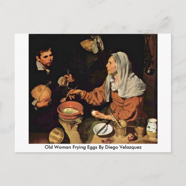 Carte Postale Vieille femme faisant frire des œufs par Diego Vel (Devant)