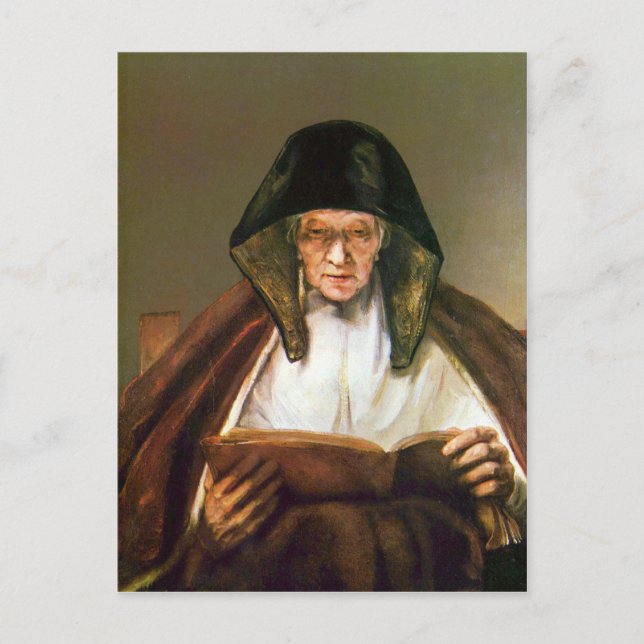 Carte Postale Vieille femme, lecture par Rembrandt (Devant)