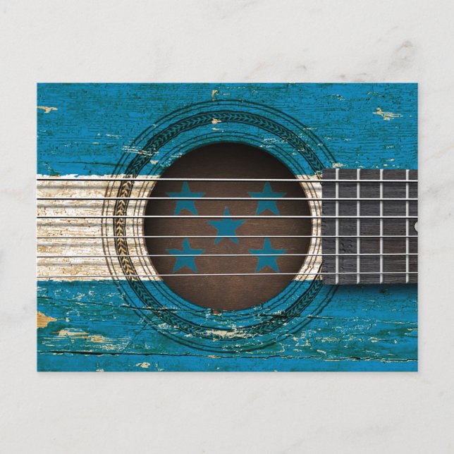 Carte Postale Vieille guitare acoustique avec drapeau hondurien (Devant)