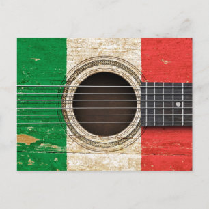 Carte Postale Vieille guitare acoustique avec drapeau italien