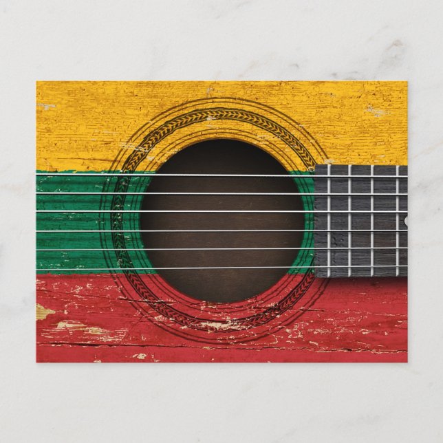 Carte Postale Vieille guitare acoustique avec drapeau lituanien (Devant)