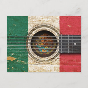 Carte Postale Vieille guitare acoustique avec drapeau mexicain