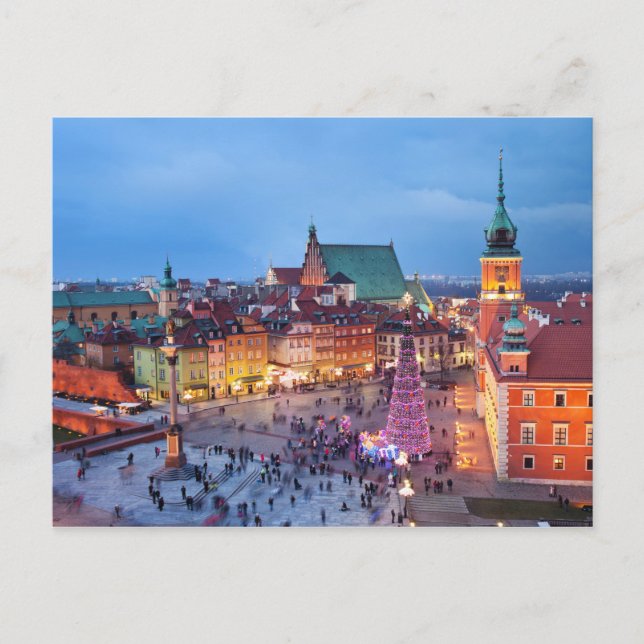 Carte Postale Vieille Ville de Varsovie en Pologne la nuit (Devant)