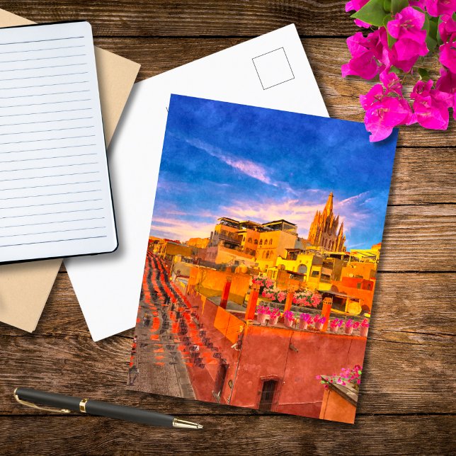 Carte Postale Vieille Ville Rustique San Miguel De Allende Paint (Créateur téléchargé)