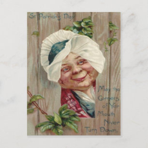 Carte Postale Vielle Dame Smile Shamrock Fence Bonnet
