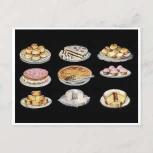 Carte Postale Viennoiseries vintages gâteaux tartes biscuits
