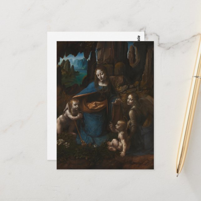 Carte Postale Vierge des Rochers, Vierge Marie, Jésus, Jean (Devant/Arrière en situation)
