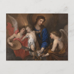 Carte Postale Vierge et enfant avec musique faisant des anges