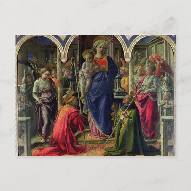 Carte Postale Vierge et enfant entouré d'anges (Devant)