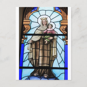 Carte Postale Vierge Marie bébé Jésus Christ vitrail vitrail