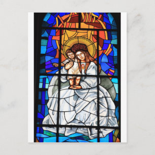 Carte Postale Vierge Marie bébé Jésus Christ vitrail vitrail