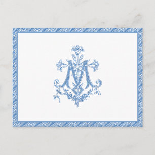 Carte Postale Vierge religieuse Marie Croix bleue Lys