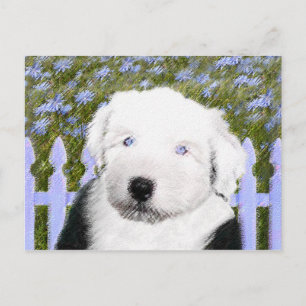 Carte Postale Vieux anglais Sheepdog Puppy Peinture - Chien Art