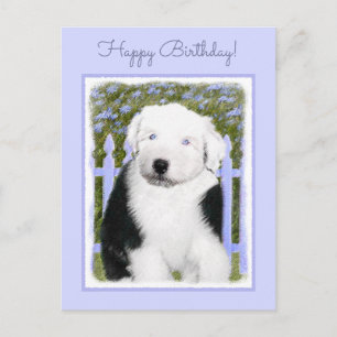 Carte Postale Vieux anglais Sheepdog Puppy Peinture - Chien Art