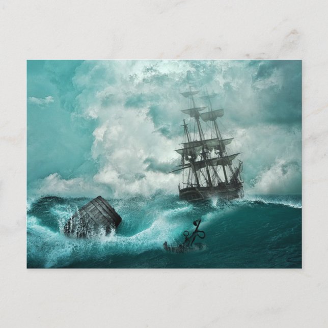 Carte Postale Vieux bateau pirate Ancre Vibrant Blue Stormy Sea (Devant)