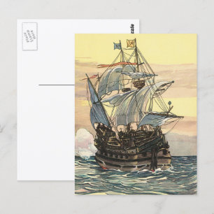 Carte Postale Vieux bateau pirate, galion naviguant sur l'océan