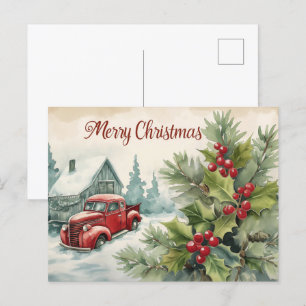 Carte postale Vieux Camion Rouge Noël