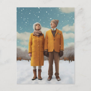 Carte Postale Vieux Couple Dans La Neige
