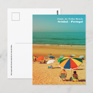 Carte Postale Vieux couple sous un parasol à Fonte da Telha.