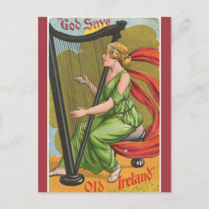 Carte Postale Vieux Dieu sauve la vieille Irlande Harpiste