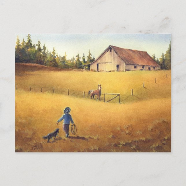 Carte Postale VIEUX GRANGE, GARÇON d'APPALOOSA et CHIEN par (Devant)
