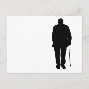 Carte Postale Vieux Homme Âgé Marcher Noir Silhouette Dessin