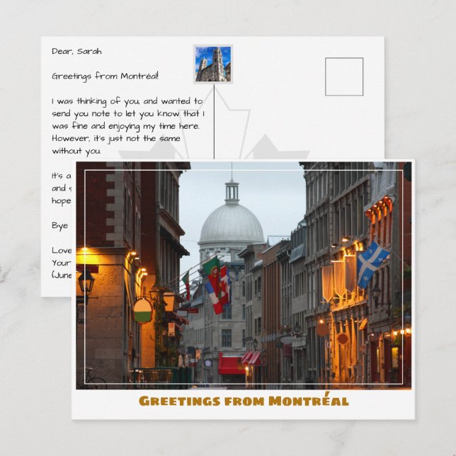 Carte Postale Vieux-Montréal-Canada à Dusk (Devant / Derrière)