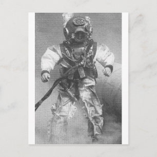 Carte Postale Vieux plongeur école noir et blanc