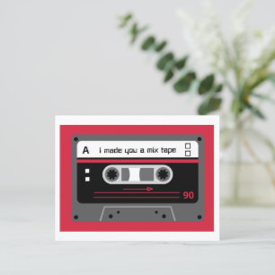Carte Postale Vieux Skool Rouge et noir Cassette Mix Bande