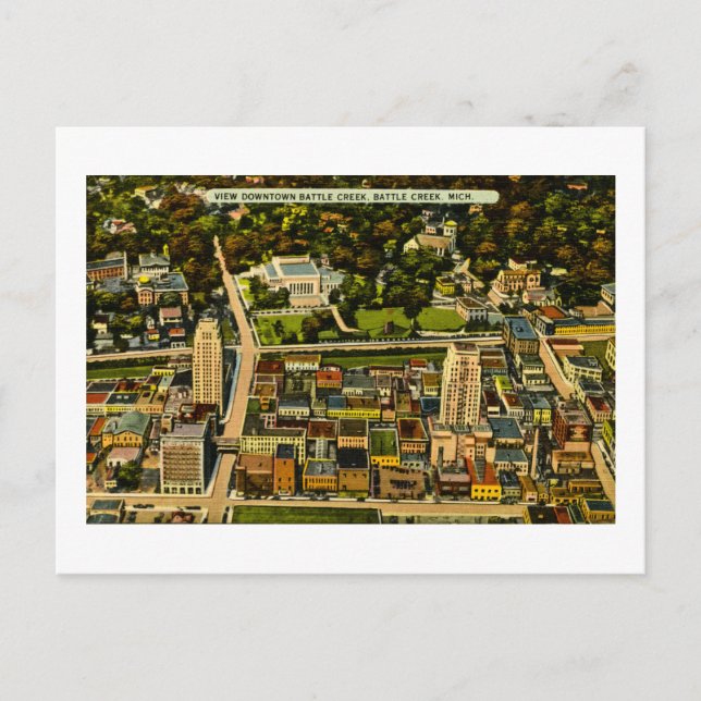 Carte Postale View Downtown Battle Creek, Michigan Vintage (Devant)