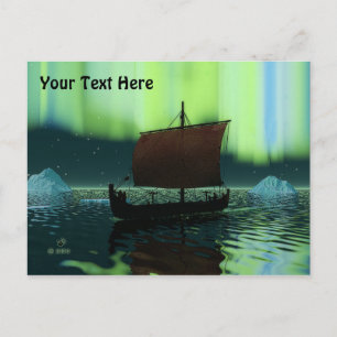 Carte Postale Viking Navire Et Lumières Du Nord