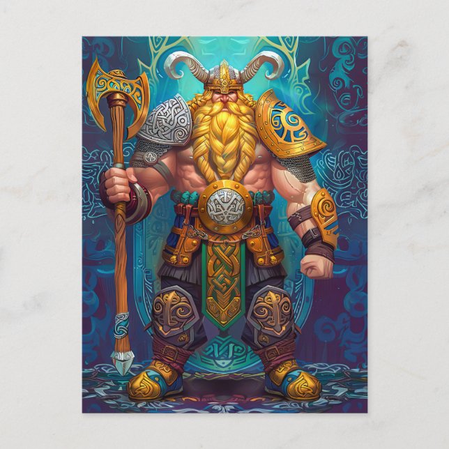 Carte Postale Viking Warrior avec Ax Norse Mythology Comic (Devant)