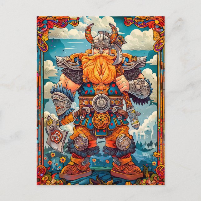 Carte Postale Viking Warrior avec Ax Norse Mythology Comic (Devant)