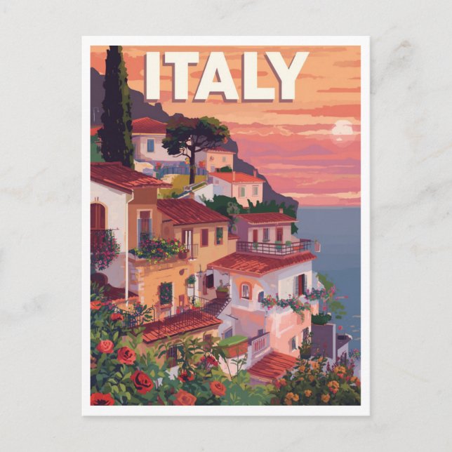 Carte Postale Villa de bord de mer de Riviera italienne Retro (Devant)